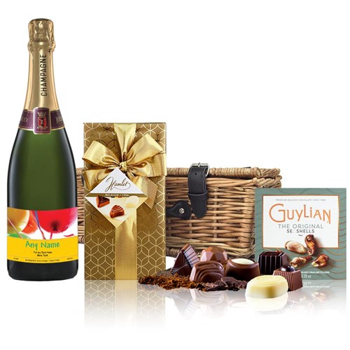 Personalised Champagne - Birthday Balloons Label And Chocolates Hamper